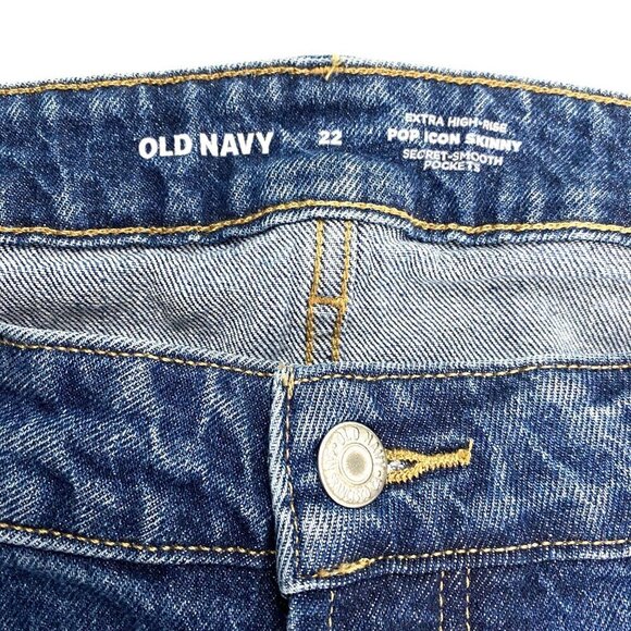 Old Navy Pop Icon Skinny Extra High Rise Raw Hem Women's size 22 Blue Denim Jean - Picture 3 of 4